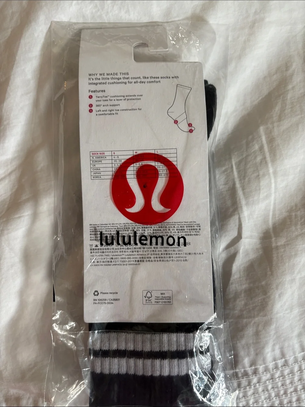 Lululemon Daily Stride Ribbed Crew Socks - Black/White
